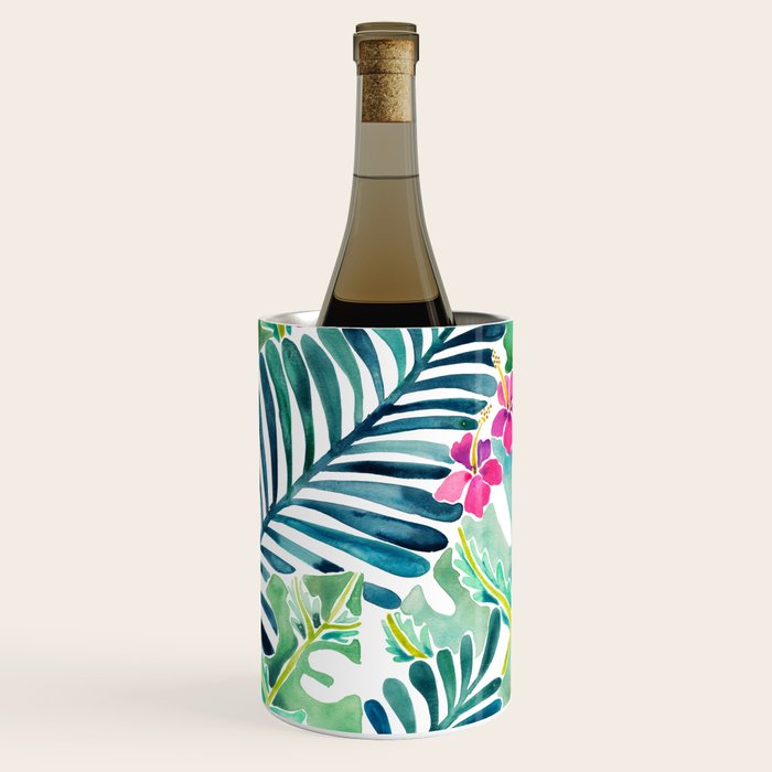 Lush Tropical Fronds & Hibiscus Wine Chiller Gallery Image 3