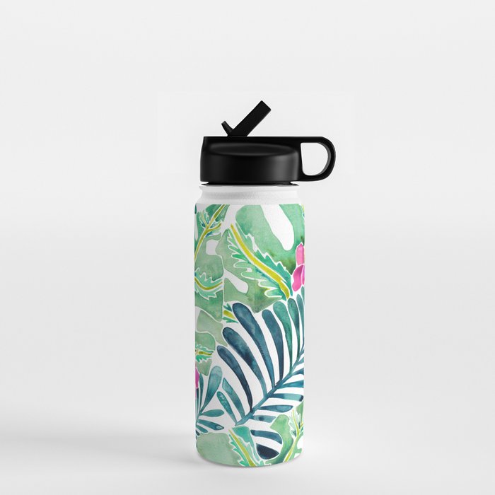 Lush Tropical Fronds & Hibiscus Water Bottle Gallery Image 1