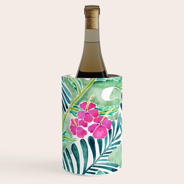 Lush Tropical Fronds & Hibiscus Wine Chiller Gallery Image 2