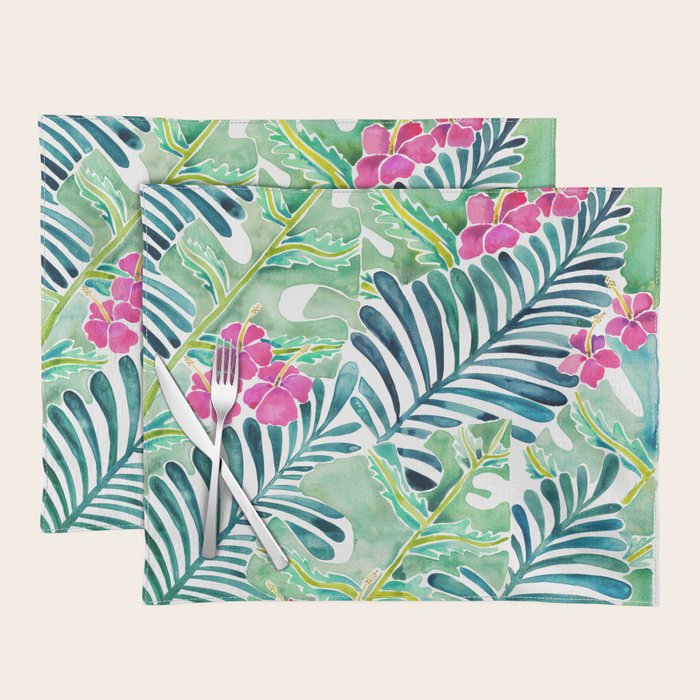 Lush Tropical Fronds & Hibiscus Placemat Gallery Image 1