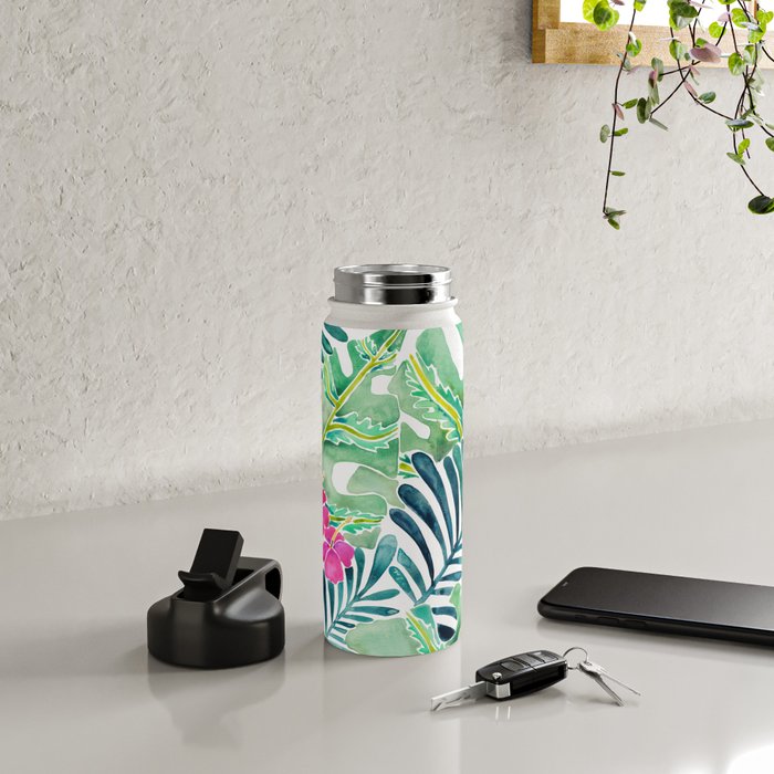 Lush Tropical Fronds & Hibiscus Water Bottle Gallery Image 4