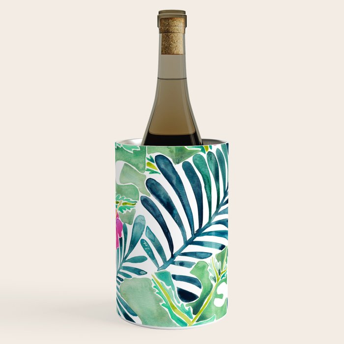 Lush Tropical Fronds & Hibiscus Wine Chiller Gallery Image 1