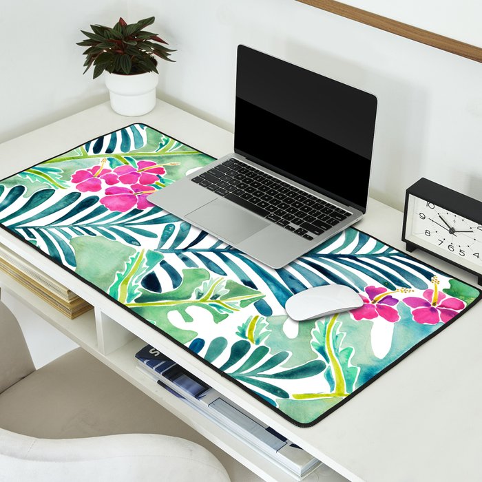 Lush Tropical Fronds & Hibiscus Desk Mat Gallery Image 2