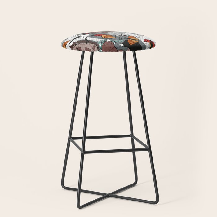 Geo spring animal party // green grey linen texture background brown aqua mint orange and neon red details Stool Gallery Image 1