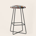 Geo spring animal party // green grey linen texture background brown aqua mint orange and neon red details Stool Gallery Image 1