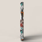 Geo spring animal party // green grey linen texture background brown aqua mint orange and neon red details iPhone Case Gallery Image 2