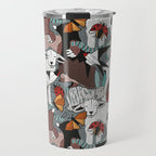 Geo spring animal party // green grey linen texture background brown aqua mint orange and neon red details Travel Mug Gallery Image 1