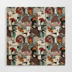 Geo spring animal party // green grey linen texture background brown aqua mint orange and neon red details Wood Wall Art Gallery Image 1