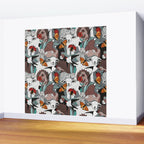 Geo spring animal party // green grey linen texture background brown aqua mint orange and neon red details Wall Mural Gallery Image 2