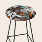 Geo spring animal party // green grey linen texture background brown aqua mint orange and neon red details Stool Gallery Image 2