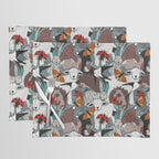 Geo spring animal party // green grey linen texture background brown aqua mint orange and neon red details Placemat Gallery Image 1