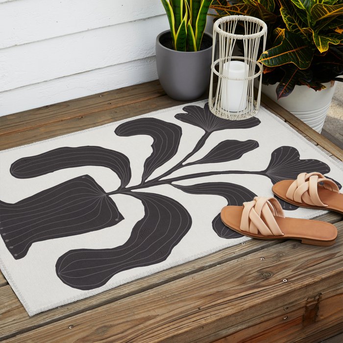 Linocut Flowers #2 Outdoor Rug Gallery Image 2