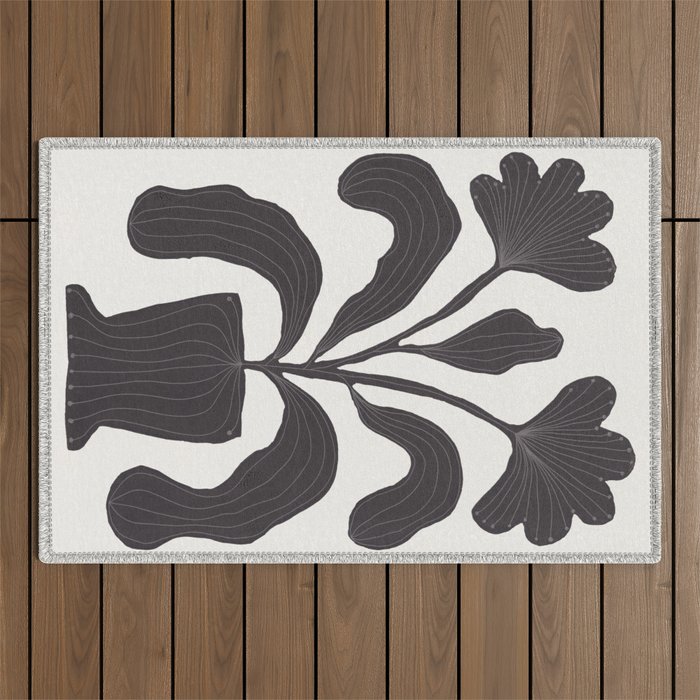 Linocut Flowers #2 Outdoor Rug Gallery Image 1