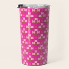 Retro Pink Floral Bunches Pattern - Pink Travel Mug Gallery Image 3