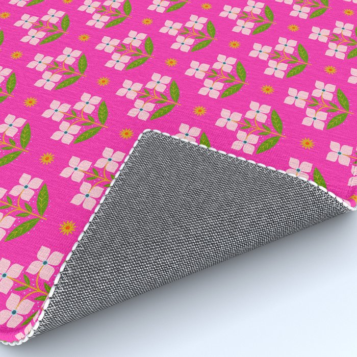 Retro Pink Floral Bunches Pattern - Pink Rug Gallery Image 4