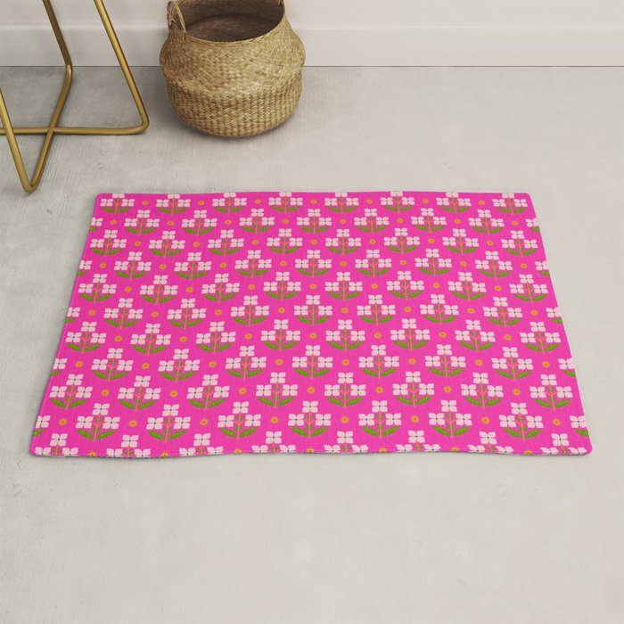 Retro Pink Floral Bunches Pattern - Pink Rug Gallery Image 1