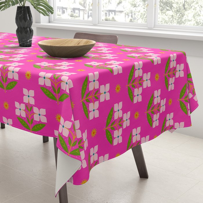 Retro Pink Floral Bunches Pattern - Pink Tablecloth Gallery Image 3