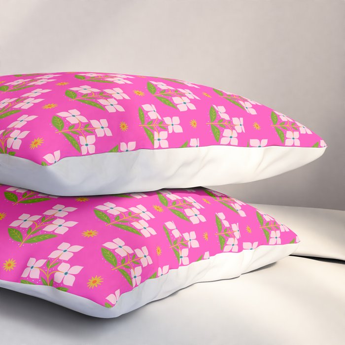 Retro Pink Floral Bunches Pattern - Pink Pillow Sham Gallery Image 3
