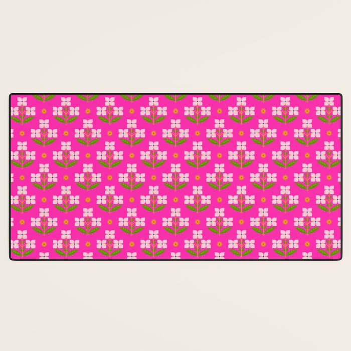 Retro Pink Floral Bunches Pattern - Pink Desk Mat Gallery Image 3