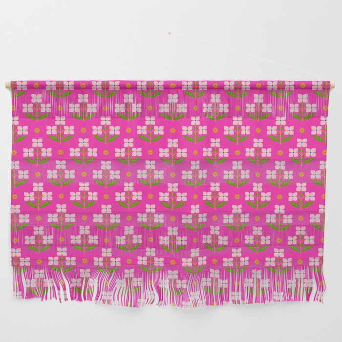 Retro Pink Floral Bunches Pattern - Pink Wall Hanging Gallery Image 1
