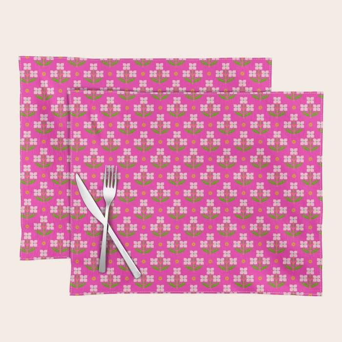 Retro Pink Floral Bunches Pattern - Pink Placemat Gallery Image 2