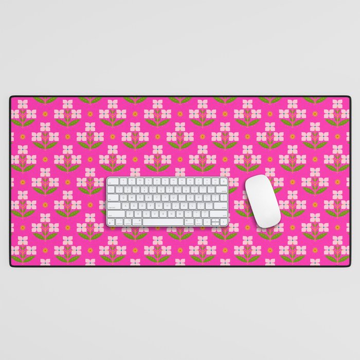 Retro Pink Floral Bunches Pattern - Pink Desk Mat Gallery Image 1