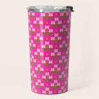 Retro Pink Floral Bunches Pattern - Pink Travel Mug Gallery Image 2