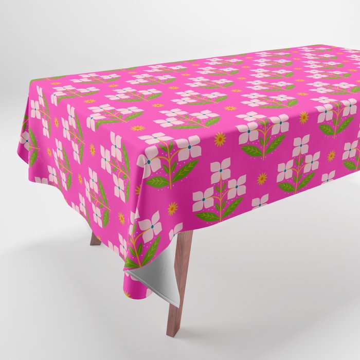 Retro Pink Floral Bunches Pattern - Pink Tablecloth Gallery Image 1