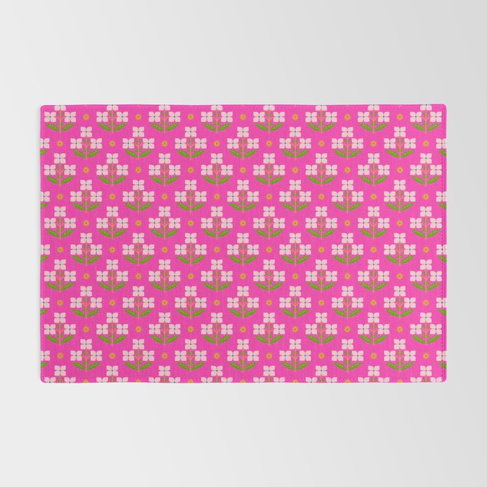 Retro Pink Floral Bunches Pattern - Pink Rug Gallery Image 2