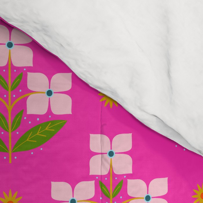 Retro Pink Floral Bunches Pattern - Pink Comforter Gallery Image 4