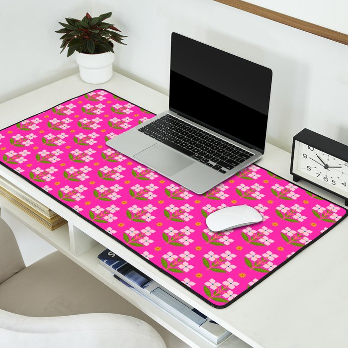 Retro Pink Floral Bunches Pattern - Pink Desk Mat Gallery Image 2
