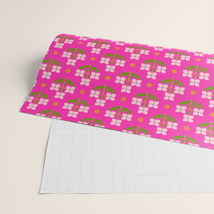 Retro Pink Floral Bunches Pattern - Pink Wrapping Paper Gallery Image 2