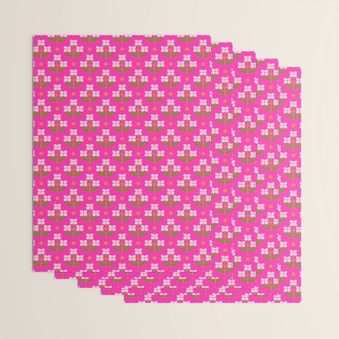 Retro Pink Floral Bunches Pattern - Pink Wrapping Paper Gallery Image 3