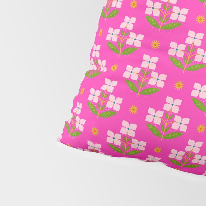 Retro Pink Floral Bunches Pattern - Pink Pillow Sham Gallery Image 4