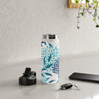 Floral Leaves and Blooms, Navy, Teal and White Water Bottle Gallery Image 4