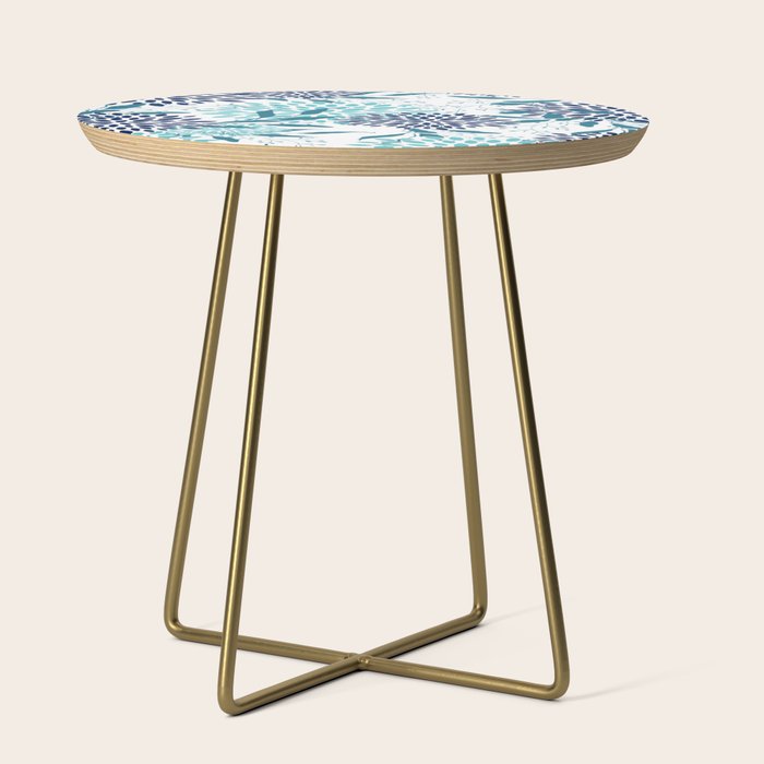 Floral Leaves and Blooms, Navy, Teal and White Side Table Gallery Image 1