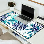 Floral Leaves and Blooms, Navy, Teal and White Desk Mat Gallery Image 2