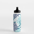 Floral Leaves and Blooms, Navy, Teal and White Water Bottle Gallery Image 3