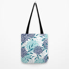 Floral Leaves and Blooms, Navy, Teal and White Tote Bag Gallery Image 2