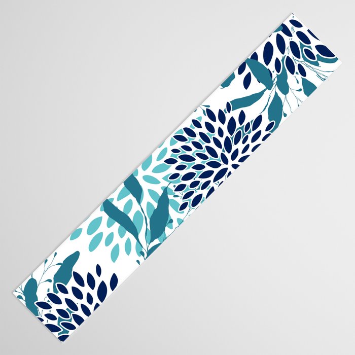 Floral Leaves and Blooms, Navy, Teal and White Table Runner Gallery Image 3