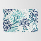Floral Leaves and Blooms, Navy, Teal and White Rug Gallery Image 2