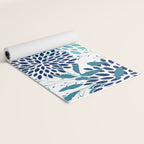 Floral Leaves and Blooms, Navy, Teal and White Yoga Mat Gallery Image 2