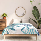 Floral Leaves and Blooms, Navy, Teal and White Comforter Gallery Image 3