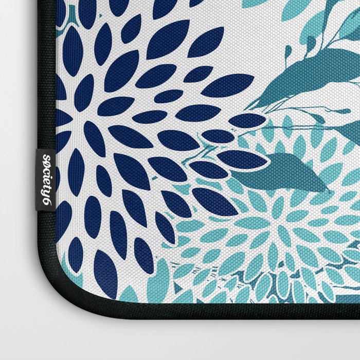 Floral Leaves and Blooms, Navy, Teal and White Laptop Sleeve Gallery Image 3