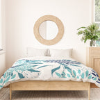 Floral Leaves and Blooms, Navy, Teal and White Duvet Cover Gallery Image 3