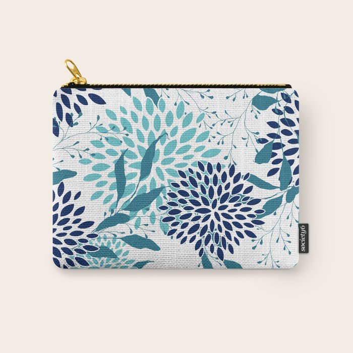 Floral Leaves and Blooms, Navy, Teal and White Carry All Pouch Gallery Image 1