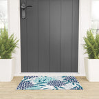 Floral Leaves and Blooms, Navy, Teal and White Welcome Mat Gallery Image 3