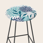 Floral Leaves and Blooms, Navy, Teal and White Stool Gallery Image 2