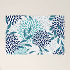 Floral Leaves and Blooms, Navy, Teal and White Welcome Mat Gallery Image 1