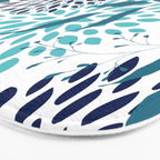Floral Leaves and Blooms, Navy, Teal and White Bath Mat Gallery Image 3